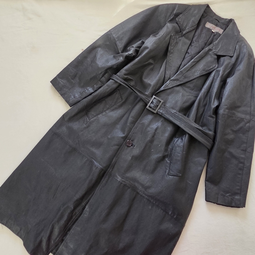 Vinrage Black Leather Trench Coat Jacket XL Classified Lined Mens